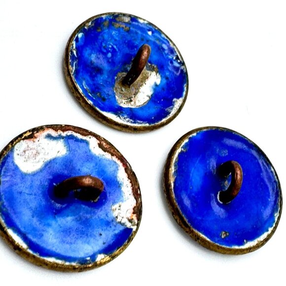 Chinese Cloisonné Buttons Set Of 3 Vtg Hand-Painted Floral Animal Blue Enamel - Picture 5 of 10